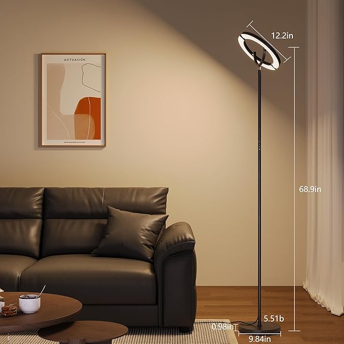 【Upgraded】Modern LED Floor Lamp - 30W Super Bright Standing Lamp, 350° Rotating Reading Floor Lamp with Remote Control, 3000K-6500K Stepless Dimmable, Tall Floor Lamp for Living Room, Bedroom, Office
