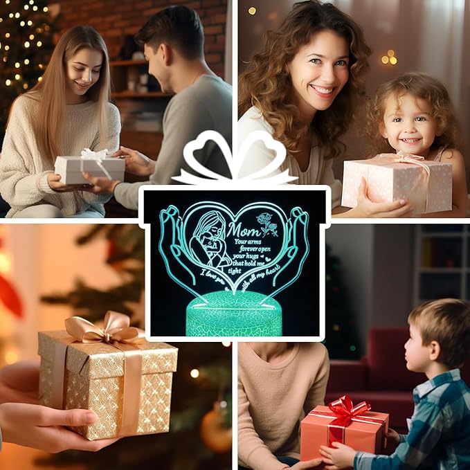 3D Illusion Night Light Gifts for Mom,16 Color Change Decor Bedside Lamp with Remote and Smart Touch, Gifts for Mom for Mothers Day,Xmas