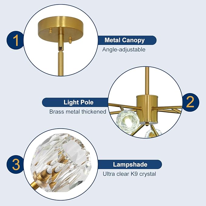 Depuley Sputnik Chandelier for Dining Room: 15-Light Ceiling Light Fixture Height Adjustable - Mid Century Gold Chandelier for Bedroom Living Room Kitchen Over Table Foyer (Included G9 Bulbs)