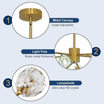 Depuley Sputnik Chandelier for Dining Room: 15-Light Ceiling Light Fixture Height Adjustable - Mid Century Gold Chandelier for Bedroom Living Room Kitchen Over Table Foyer (Included G9 Bulbs)