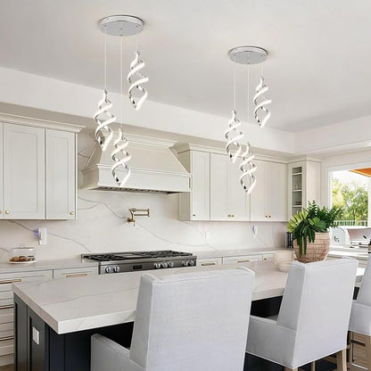 Modern Led Pendant Light Fixture, 45W Chrome Spiral Led Chandelier Hanging Lamp, 4500K Daylight White Pendant Lamp, Adjustable Height Pendant Light for Dining Room Bedroom Kitchen Island (3 Light)