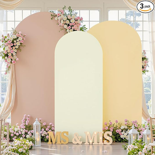 Set of 3 Arch Backdrop Covers(6ft, 5ft, 4ft) - Premium Stretchy Spandex Backdrop Arch Stand Cover for Baby Shower,Wedding,Party Decor Chiara Cover with Double-Sided Design(Cream Nude Champagne)