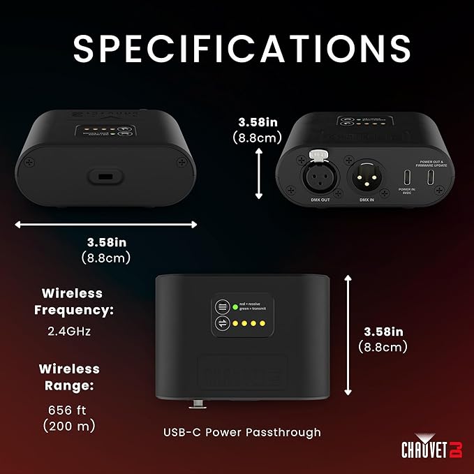 CHAUVET DJ – D-Fi Hub 2 Wireless DMX Transmitter Receiver | Long-Range D-Fi Control for Unlimited Fixtures, ILS Command Compatible, USB-C Power Output, Compact Stage Lighting Controller