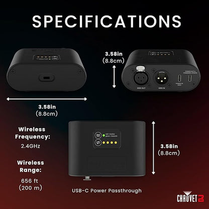 CHAUVET DJ – D-Fi Hub 2 Wireless DMX Transmitter Receiver | Long-Range D-Fi Control for Unlimited Fixtures, ILS Command Compatible, USB-C Power Output, Compact Stage Lighting Controller