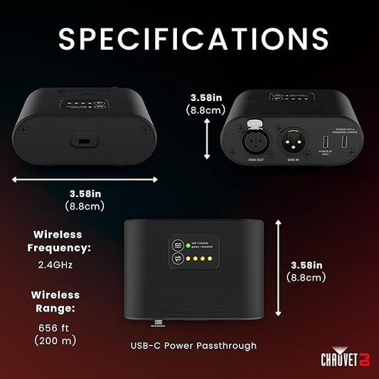 CHAUVET DJ – D-Fi Hub 2 Wireless DMX Transmitter Receiver | Long-Range D-Fi Control for Unlimited Fixtures, ILS Command Compatible, USB-C Power Output, Compact Stage Lighting Controller