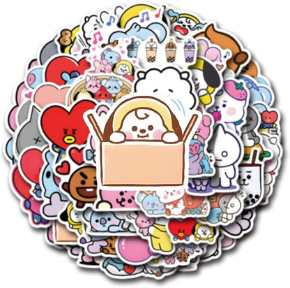 55pcs Cartoon BT21 Stickers for Water Bottle,Vinyl Waterproof BT21 Stickers for Laptop,Bumper,Skateboard,Water Bottles,Computer,Phone,Sticker for Kids Teens Adult