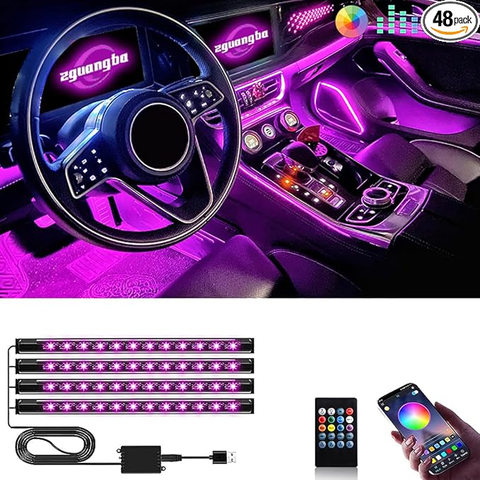 Car LED Lights,Smart Car Interior Lights with App Control,Car Atmosphere Lights,Car LED Interior Lights,Interior RGB Lights,Inside Car Lights with DIY Mode and Music Mode.