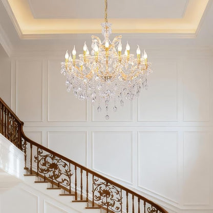 Modern Large Gold Chandelier Light Fixtures, 18 Lights 2 Layers Luxury Maria Theresa Crystal Chandeliers for Dining Room, High Ceiling, Living Room, Foyer, Staircase, Lobby