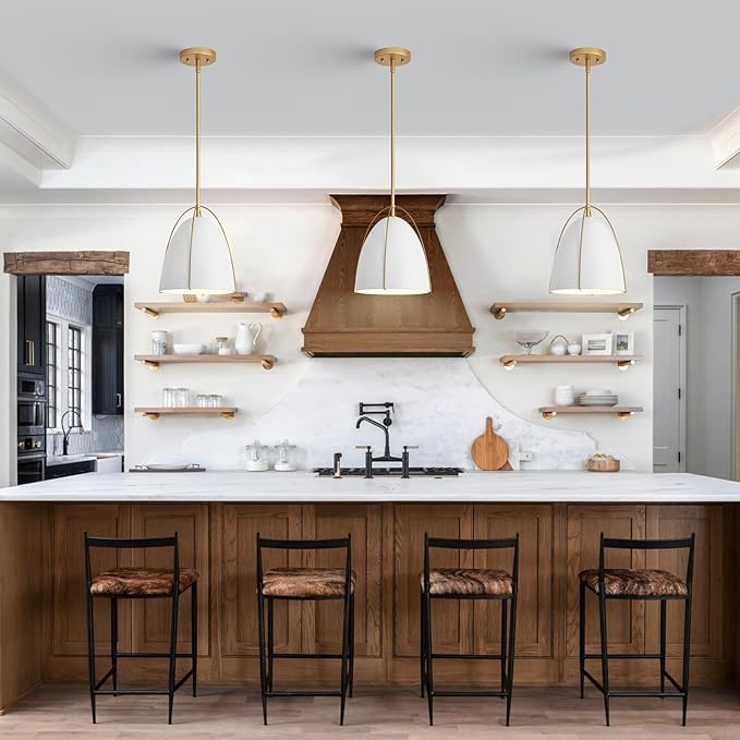 10in Dome Pendant Light White Kitchen Island Pendant Lighting Modern White & Gold Pendant Lights Fixture for Dining Room Kitchen Sink, E26