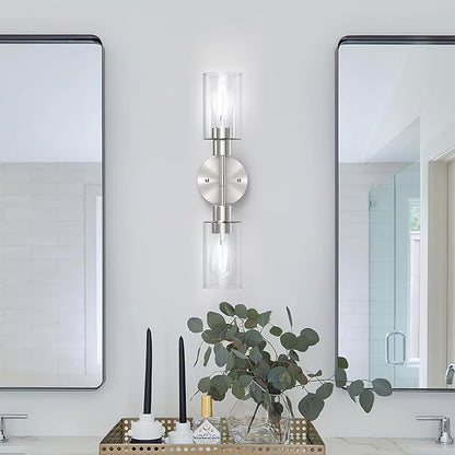 Bathroom Light Fixtures 2 Light Brushed Nickle, Bathroom Vanity Lights Over Mirror, Bathroom Sconces Wall Lighting，Farmhouse Vanity Light, Modern Vanity Lights with Clear Shades
