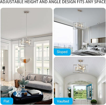 XINGQI Brushed Nickel Chandelier 3-Light Modern Pendant Lighting Fixtures Semi Flush Mount Ceiling Lights for Dining Room Bedroom Living Room Kitchen Entry Foyer