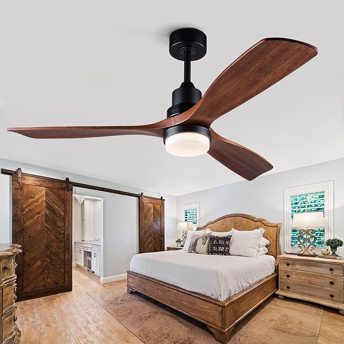 60 Inch Ceiling Fans with Lights and Remote Control, Dimmable LED Light,Quite DC Motor, Indoor Outdoor Wood Ceiling Fan with 3 Blade for Patio Living Room, Bedroom, Office, Summer House