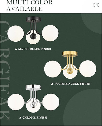 3-Globe Gold Semi Flush Mount Ceiling Light in a Modern Farmhouse Design is Ideal for Living Rooms, Bedrooms, or Dining Rooms. Model:CKCL4845-3W-PG.(Bulb Incl)