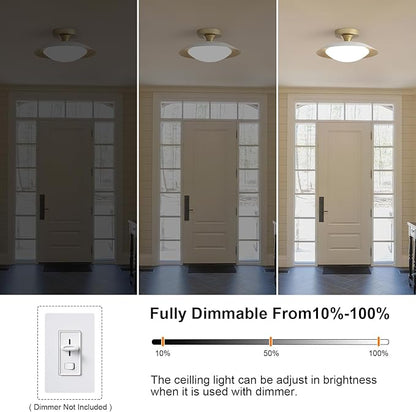 Dimmable Mid Century Modern Ceiling Light Fixtures Flush Mount, White and Gold LED Small Ceiling Light,11.8in 5CCT Kitchen Lighting Fxiture with Acrylic Shade for Hallway Bedroom Entryway Laundry Room