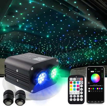AMKI Dual Color 20W Twinkle Mixed 670pcs 9.8ft Starlight Headliner Kit Fiber Optic Star Ceiling Light Sound Activated Mode APP/Remote Control Dual Port Light Box for Car Home Roof Decor