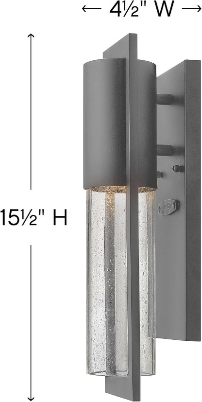 Hinkley Shelter Medium Outdoor Wall Mount Lantern, Minimalist Style, Dark Sky-Compliant, Solid Aluminum/Clear Seedy Glass, Hematite