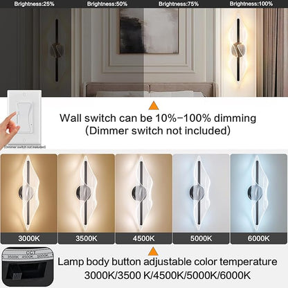 Modern Wall Sconce Light Bedroom Wall Lights Black LED Wall Lamp for Living Room Hallway Bathroom 22.4In