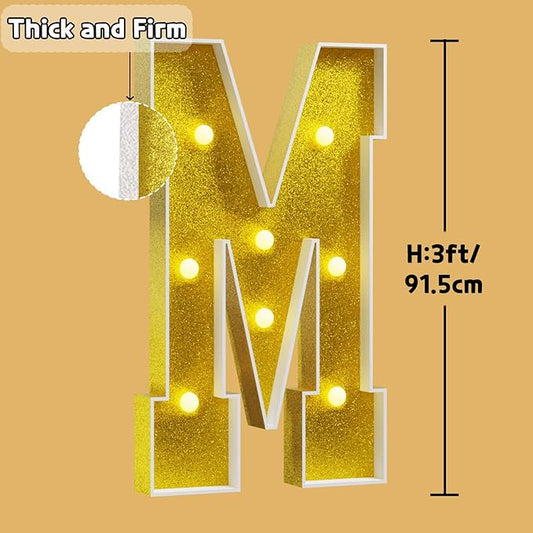 imprsv Marquee Letters Gold 3FT: Golden Party Decor - Light Up Letter M Large 3 Feet Tall - Party Decorations Letter for Marry Me Wedding Proposal