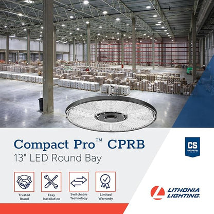 Lithonia Lighting Compact Pro Round LED High Bay Light, Ceiling Lighting Fixture, Adjustable 12000/15000/18000 Lumens, Selectable 4000K/5000K, UVOLT 120–347V, Black (CPRB ALO13 UVOLT SWW9 80CRI DBL)