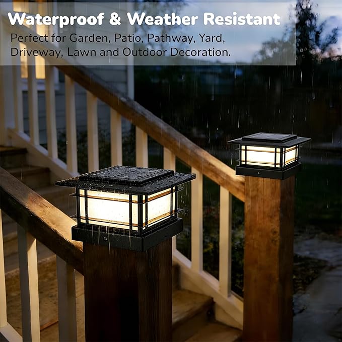 Dynaming 4x4 Solar Post Cap Lights Outdoor with 2 Color Modes, Fence Post Solar Lights Black Shell Fit for 4x4 Vinyl/Wooden Posts, High Brightness LED Lighting Decor for Garden Deck Patio, 8 Pack