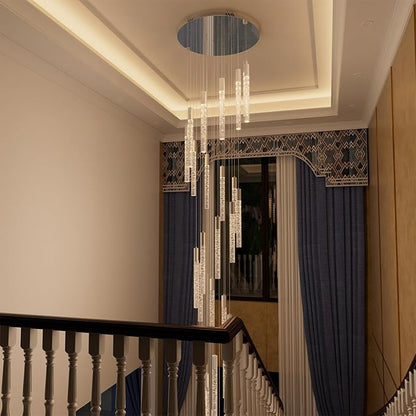 12FT High Ceiling LED Crystal Chandelier 26-Lights Modern Dimmable Pendant Lighting for Entryway Living Room Dining Room Staircase Foyer Long Hanging Polished Chrome Glam