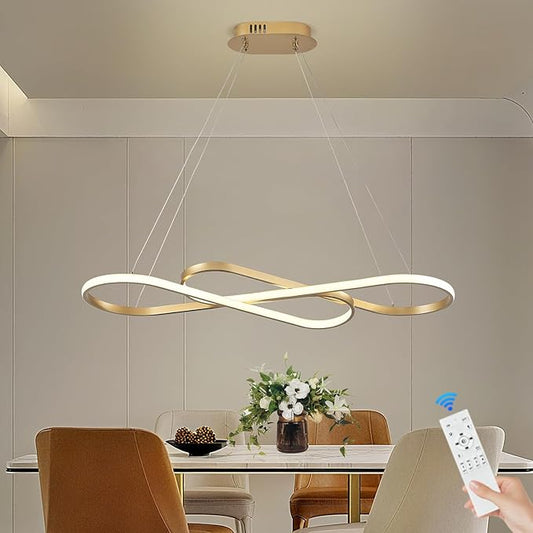 Modern LED Chandelier Gold Dimmable LED Pendant Light for Dining Room Light Fixture Over Table Modern Kitchen Island Lighting High Ceiling with Remote for Living Room, 31.7 Inch