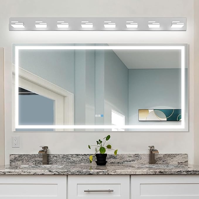 LED Modern Bathroom Vanity Light Fixtures, 8-Light 55-inch Dimmable Chrome Vanity Lights for Bathroom Lighting Fixtures Over Mirror, with 360° Rotatable Heads (Cool White 6000K)