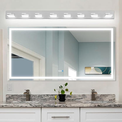LED Modern Bathroom Vanity Light Fixtures, 8-Light 55-inch Dimmable Chrome Vanity Lights for Bathroom Lighting Fixtures Over Mirror, with 360° Rotatable Heads (Cool White 6000K)