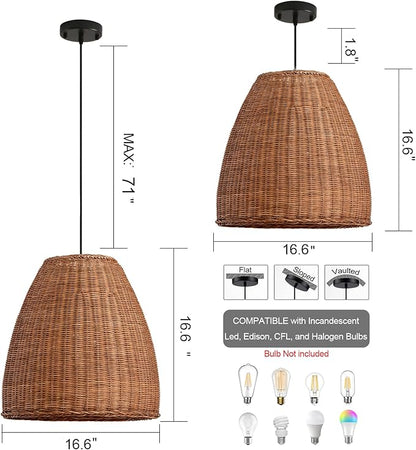 Farmhouse Rattan Chandelier 16.6" 3-Lights Boho Hand Woven Pendant Lights Wicker Dining Room Light Coastal Hanging Lighting Fixtures for Living Room Bedroom Kitchen Sink Restaurant Entryway Foyer