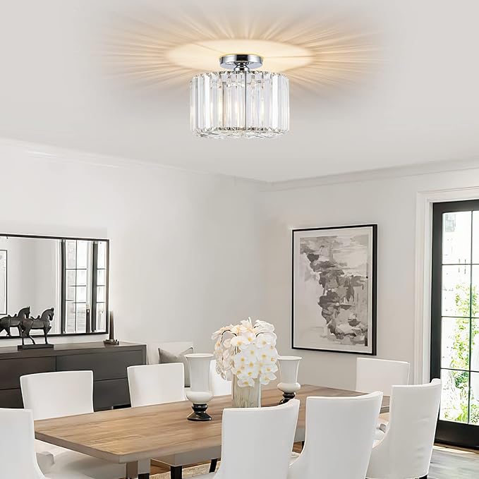 HOPGGIE 10.6" Semi Flush Mount Ceiling Light Mini Small Crystal Chandeliers Modern Hallway Light Fixtures Ceiling Flush Mount Ceiling Light Fixture for Entryway Bedroom Bathroom Living Room