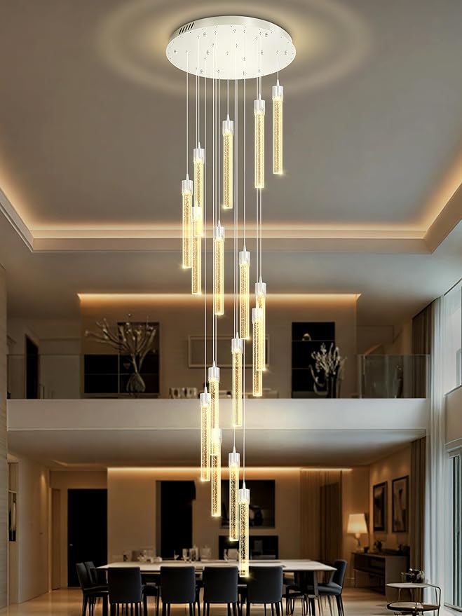 ykolupty H125'' Modern Crystal Chandelier 18-Lights Large Foyer Chandelier Crystal Pendant Ceiling Light for Staircaes Hallway Entrance Silver