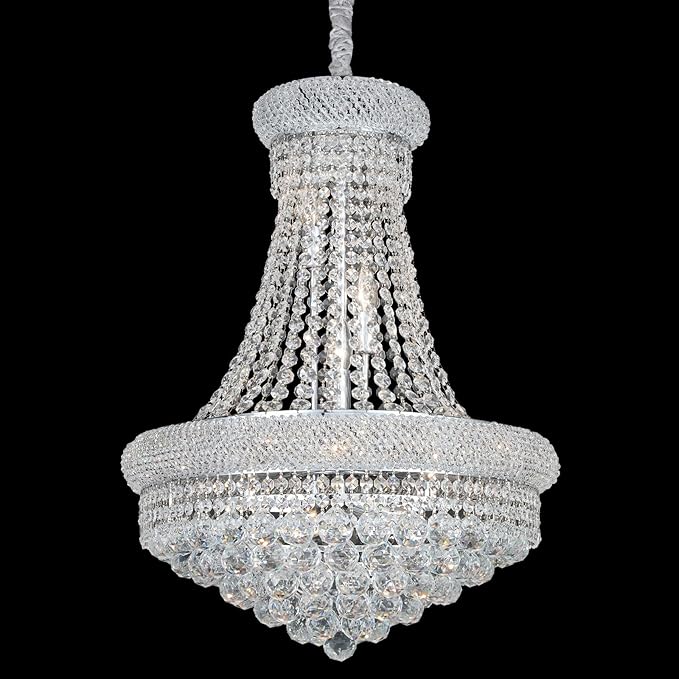 Crystal Chandeliers for Dining Room Light Fixture,Empire Style K9 Crystal Chandeliers for Entryway,12 Lights Chrome Luxury Lighting Fixtures for Living Room Stairway Bedroom Foyer D22 Inch