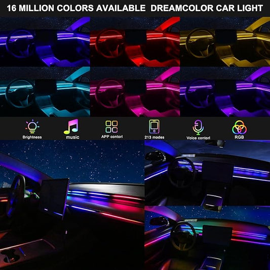 Dreamcolor Acrylic Interior Car LED Strip Light with USB/Type C, RGB 2 in 1 with 110.2 inches LED Strip, Dynamic Chasing Music Sync Neon Ambient Lighting Kits
