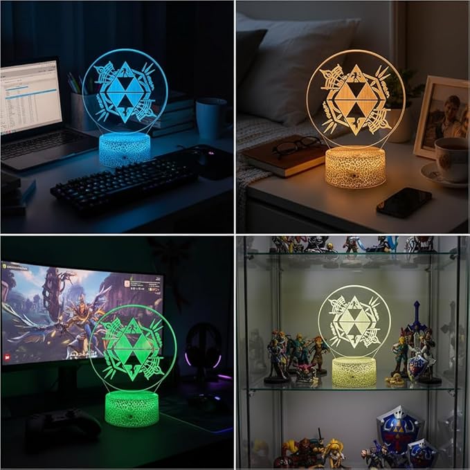 3D Night Light, 16 Color Changing Cartoon USB Desk Lamp, Crest of Hyrule Illusion Lighting with Remote Control for Home Decor Gift for Kids. (9)