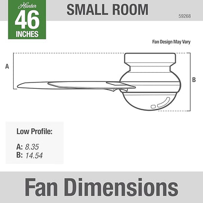 Hunter 46 inch Indoor Ceiling Fan with LED Light - Bronze Ceiling Fan with Pull Chain, For Bedroom, Living Room, or Kitchen, Low Profile Mount, No Remote, 5 Blades - Anslee 59268, Premier Bronze