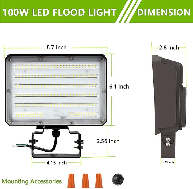 Dusk to Dawn Outdoor 100W LED Flood Light, 14000LM 1000W Equivalent, 100-277V 5000K Daylight, ETL Commercial LED Flood Light Fixture, Outdoor Security Lighting for Landscape,Parking Lot
