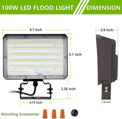Dusk to Dawn Outdoor 100W LED Flood Light, 14000LM 1000W Equivalent, 100-277V 5000K Daylight, ETL Commercial LED Flood Light Fixture, Outdoor Security Lighting for Landscape,Parking Lot