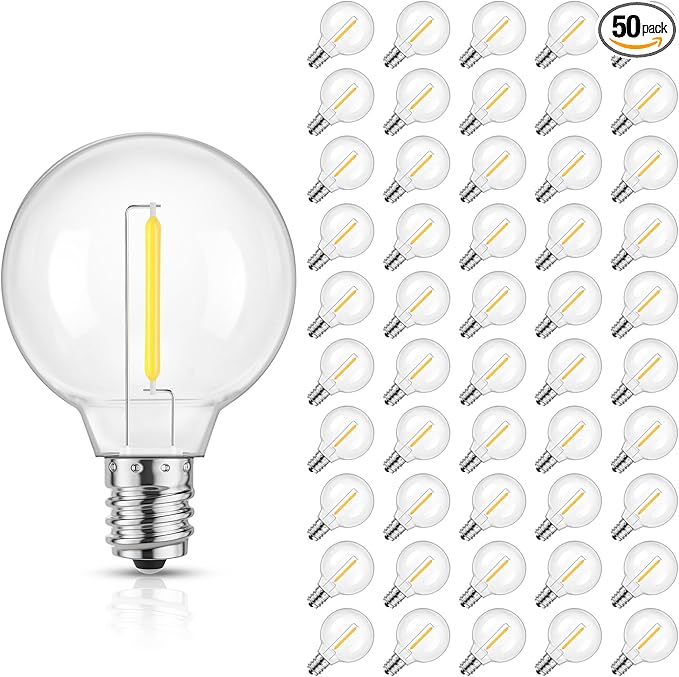 Mlambert G40 LED Replacement Light Bulbs for String Lights, Dimmable E12 Base Shatterproof Bulbs, 1W Equal to 5W, Neutral White 4000K, 50Pack, Not Solar