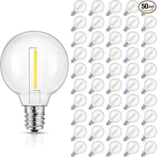 Mlambert G40 LED Replacement Light Bulbs for String Lights, Dimmable E12 Base Shatterproof Bulbs, 1W Equal to 5W, Neutral White 4000K, 50Pack, Not Solar