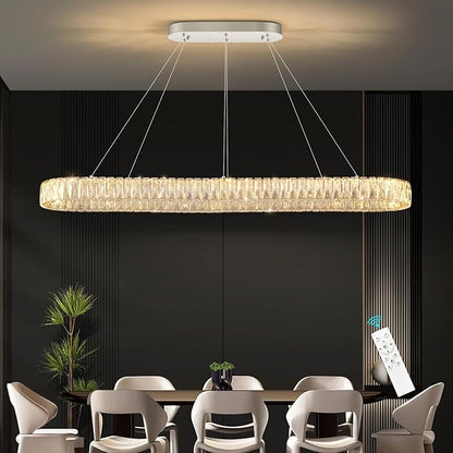 HAIXIANG Crystal 59 Inch Long Chandelier Modern Dimmable LED Chandeliers for Dining Table Pendant Lights Rectangular Glam Lighting Fixtures for Dining Room Kitchen Island Silver