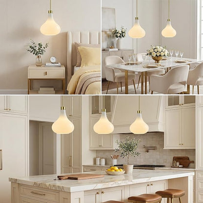 Modern Glass Pendant Light 9.44 in MilkyLuster Glass Shade Gold Farmhouse Island Pendant Lights for Kitchen Pendant Lighting Over Sink Bedroom Dining Room