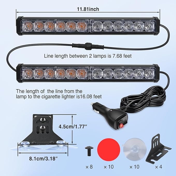 Nilight 24LED Emergency Strobe Traffic Advisor Light Bar 2 in 1 Amber Blue Dash Warning Safety Flashing Lights Front/Rear Windshield Construction Lights for Trucks Cars Plow Police Vehicles