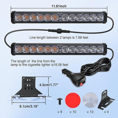 Nilight 24LED Emergency Strobe Traffic Advisor Light Bar 2 in 1 Amber Blue Dash Warning Safety Flashing Lights Front/Rear Windshield Construction Lights for Trucks Cars Plow Police Vehicles