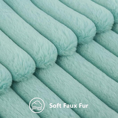 decorUhome Summer Cozy Faux Fur Throw Pillow Covers 12x20 Set of 2 Decorative Soft Plush Striped Lumbar Modern Farmhouse Boho Couch Pillow Cases with Velvet Back for Sofa Bed Living Room, Aqua