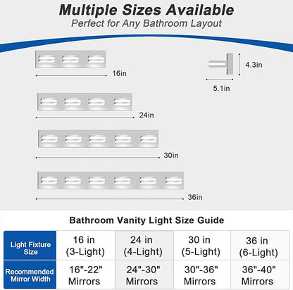 IZORRO LED Modern Bathroom Lights Fixtures(5-Light,Dimmable,360°Rotate),Chrome Acrylic Wall Lighting,Vanity Lights for Bathroom Over Mirror - 6000k 30In （No Assembly Required）