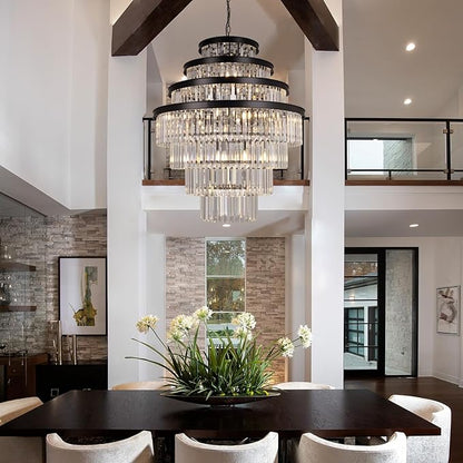 Wellmet Large Crystal Chandelier, Luxury 7-Tier Crystal Chandelier, Black Crystal Chandelier for Living Room, Dining Room, Porch, Entryway, Hallway, Restaurant, 31''W