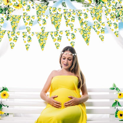 HESTYA 5 Pcs 49 Ft Lemon Party Decorations Yellow Floral Lemon Banner Pre-Assembled Summer Lemonade Triangle Flag Bunting Garland for Wedding Bridal Shower Birthday Baby Shower Party Supplies