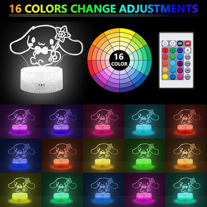 16 Colors Night Light 3D Illusion Table Lamp with Touch & Remote Control Acrylic LED Lamp Anime Led Light Cute Desk Lamp for Kids Artwork Decor Christmas Halloween Birthday Decoration Gifts