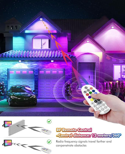 MEIKEE 60W 6000LM RGBW Flood Lights, 600W Equivalent RGB Color Changing LED Floodlights, 6500K White Light Outdoor Lighting with Timing Memory for Christmas Decoration 4 Packs