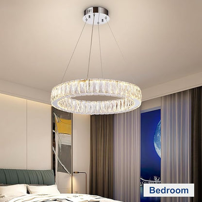 Depuley Modern LED Crystal Chandelier: 19.7" Ring Dimmable Pendant Light Adjustable for Dining Room - 30W Round Crystal Chandeliers for Bedroom Kitchen Over Table Living Room Porch Foyer